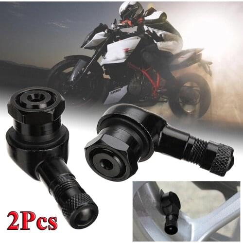 2 Pcs Black CNC Motorcycle 90 Degree Angle Wheel Tire Stem Tubeless Valve Aluminum