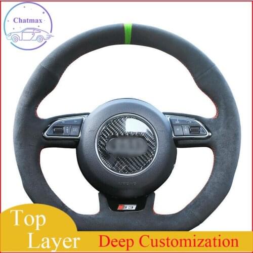 For Audi S1 8X S3 8V Sportback S4 B8 Custom Made Anti Slip Black Suede DIY Car Steering Wheel Cover Anti-slip fit all season