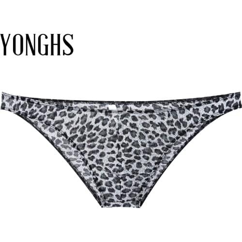 Gay Mens Erotic Lingerie See-through Mesh Bikini Briefs Underwear Fashion Printed Hot Sexy Panties Elastic Waistband Underpants