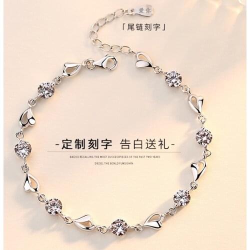 Korean Fashion Blue Zircon Heart Bracelet Girl Student Bohemian Bracelet Elegant Lady Charm Jewelry Valentines Day Gift