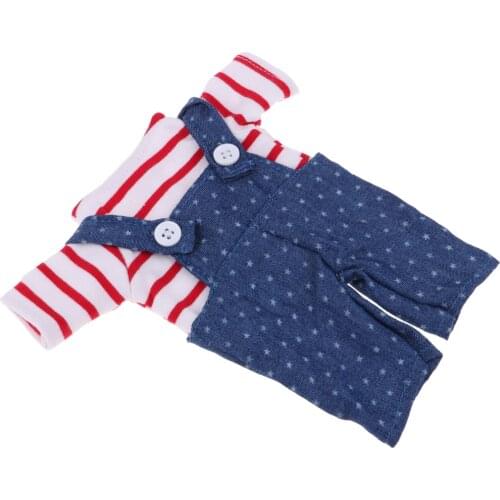 Handmade Doll Two-piece Outfits Suspender Pants And T-shirt For 25cm Mellchan Dolls