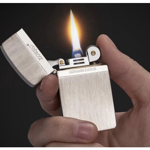 ZORRO Ultra-Thin Kerosene Gasoline Lighter Windproof Grinding Wheel Retro Brass Lighter Metal Windproof Gadgets For Man Gift