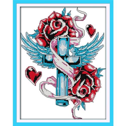 Rose cross cross stitch kit flower aida 18ct 14ct count fabric canvas cotton stitching embroidery DIY handmade needlework plus