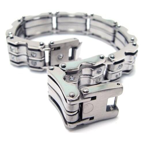 New Fashion Motorcycle chain AAA Crystals with Stainless steel Link Chain Bracelet Jewelry Bling 14mm 9