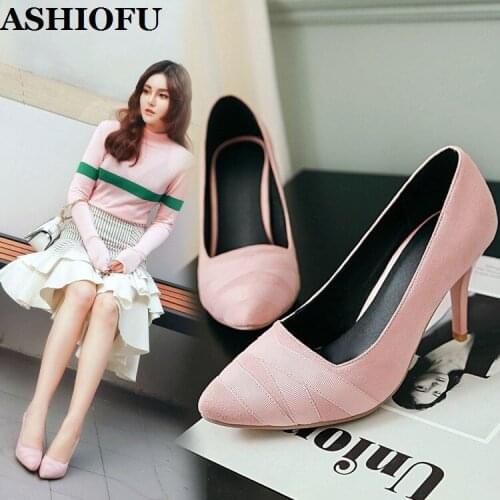 ASHIOFU 2020 New Simple Style Ladies High Heels Pumps Slip-on Party Prom Office Dress Shoes Real-pics Evening Club Fashion Shoes