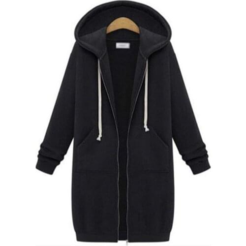 Plain Oversized Zip Up Hoodie Long Dress Drawstring Solid Color Sweatshirt With Pocket Women Poleron Mujer Casual Loose Hoodie