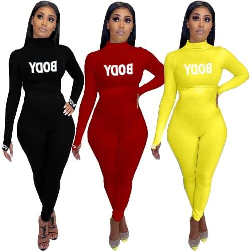 Solid Color Letter High Neck Tight Fashion Jumpsuit 2021 Womens Jumpsuit Exercise Fitness Sports Leisure Racing Street Clothes