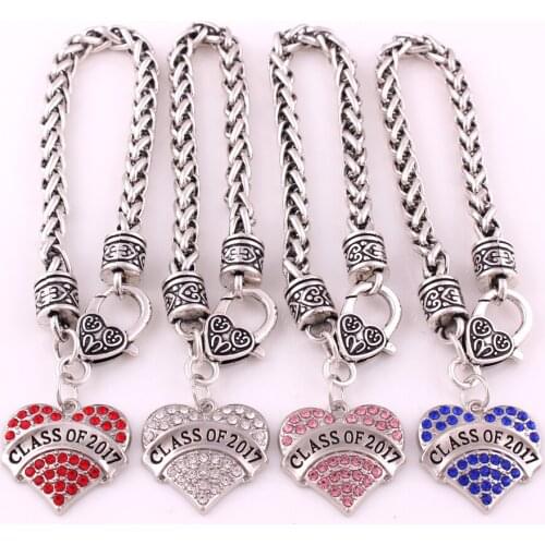 Zinc Crystal Heart Class Of 2017 pendant Braided adjustable bracelets Toggle/rope/Korea wax line/leather/wheat chain bracelet