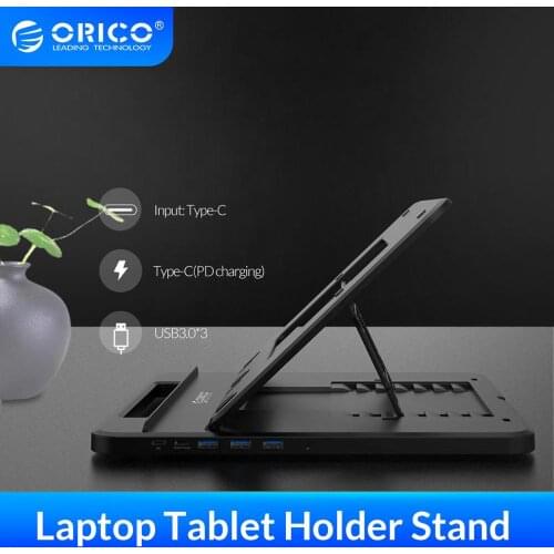 ORICO Tablet Laptop Holder Stand Height Adjustable 3 Ports USB3.0 Docking Station with Holder PD Charging For PC Notebook