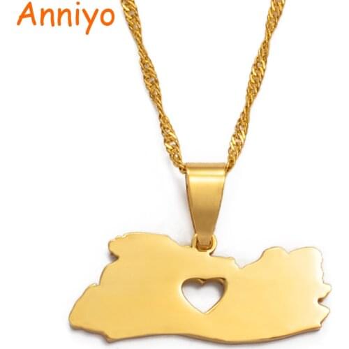 Anniyo El Salvador Map Pendant Necklace for Women/Men Gold Color Jewelry Map of El Salvador Necklaces #004921