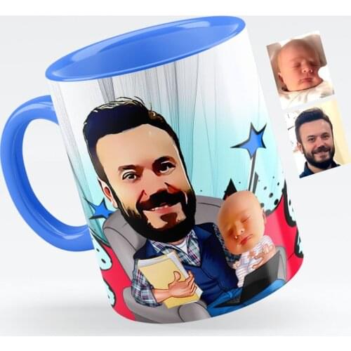 Personalized Father Son Caricature Of Blue Mug cup-1