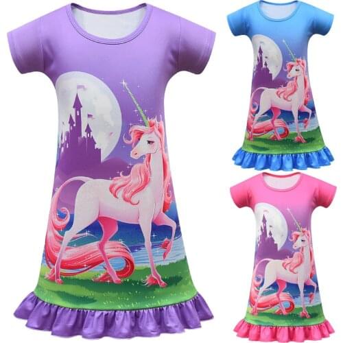 Unicorn Girls Dress Summer Kids Princess Frocks Cartoon Pajamas Party Costume Children Vestidos Toddler Nightdress Baby Homewear