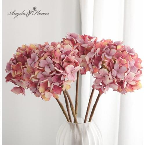 Retro Dried Flower Artificial Hydrangea Branch DIY Wedding Bouquet Christams Home Table Decoration Photo Props Fake Flower Gifts