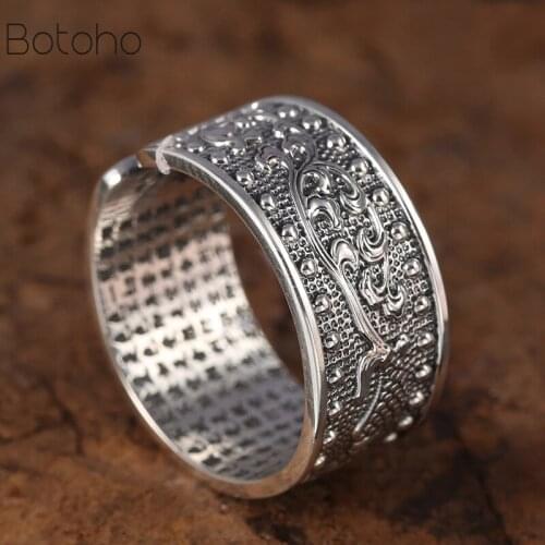 S999 pure silver colour Pisces Heart Sutra adjustable man woman ring Thai silver colour lettering scripture good luck ring