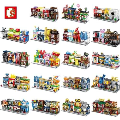 Sembo Mini City Street Series Food Candy Pizza Ice Cream Shop Bookstore MOC Building Blocks Kids Educational Toys for Children