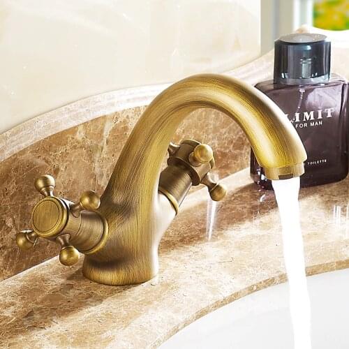 Antique Bidet Faucet Two Swivel Handles Water Bathroom Sink Brass Single Hole Deck Mounted Water Mixer Tap