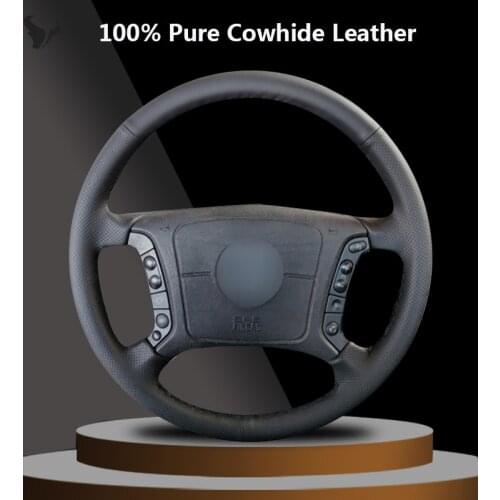 Hand-Stitched Black Genuine Leather Car Steering Wheel Cover for BMW E46 318i 325i E39 E53 X5 Car Styling