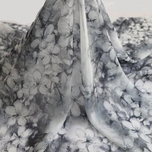 100cm*148cm 30D Black Floral Chiffon Fabric Silky Flowing Soft Summer Dress Material Super Thin