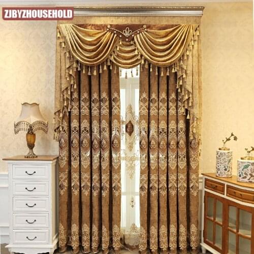 Custom Chenille Blackout Fabric Curtains European-style Curtain for Living Room and Bedroom High-quanlity Embroidery Curtains