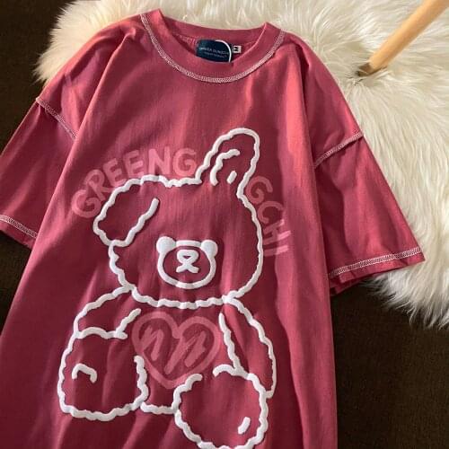 2021 Printed Bear Short Sleeve Cartoon Anime Lazy Casual T-shirt Women Kawaii Clothes