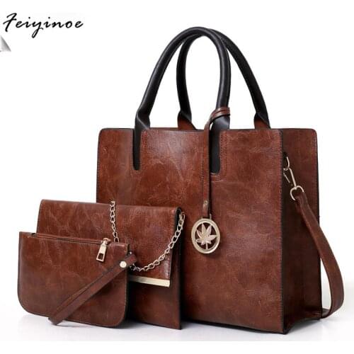 Womens Bag Set Fashion PU Leather Ladies Handbag Solid Color Messenger Bag Shoulder Bag Wallet Bags For Women 2020 New