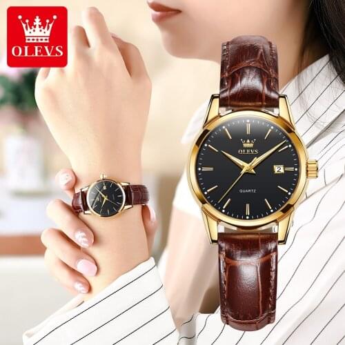 OLEVS Womens Quartz Watches Fashion casual Luxury Brown Leather Luminous Hands Waterproof Wristwatch for Lady Relogio Feminino