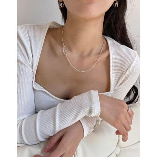 SHANICE S925 Sterling Silver NecklaceSimple handmade all-match interlocking beads Boho Clavicle Chain Choker Jewelry