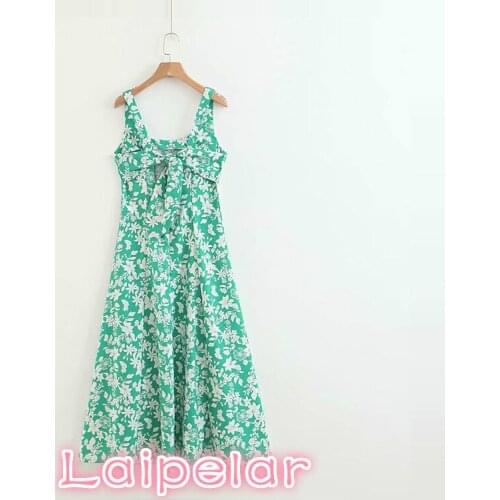 Sexy backless bow Chic slim dress women sleeveless cami summer beach party dress Sweet Girl flower print dress Vestidos new