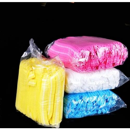 100pc Non-woven 18inch Double Elastic Disposable Dust Hat Women Men Shower Caps For Spa Hair Cap Salon Bathroom Barbershop Hotel