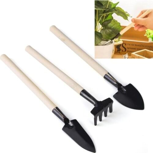 3Pcs/Set Children Mini Compact Plant Garden Hand Wood Tool Kit, Spade Shovel Rake For Gardener LX2751