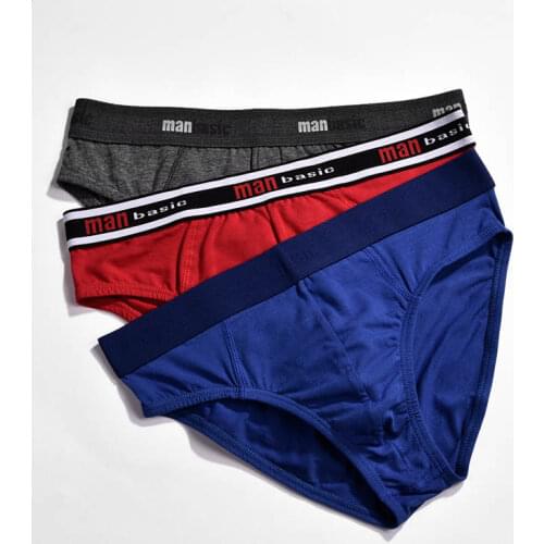 3Pcs/Pack Underwear Cotton Briefs Men Solid Breathable Briefs Soft Bulge Pouch Panties Mid Rise Underwear Underpants Homme Pants