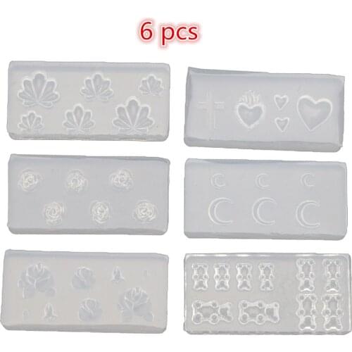 6Pcs Moon Cross Flower Bear Nail Art Silicone Mold Nail Carving Templates Tools