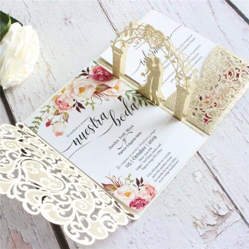Glitter Gold Stereo Invitations Rural Wedding Bridal Shower Cards Personalized Making Invites