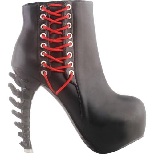 LF80672 SHOW STORY Punk Two Tone Lace up Zip High-top Bone Platform Ankle Boots