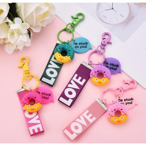Novel Donut Keychain Fashion Simulation Cream Cake Charm Key Chain Couple Fun Gift Keychain Letter LOVE Hand Strap Pendant