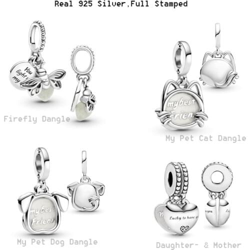 100% Authentic 925 Silver Mother Daughter Dangles Dog Charms Bracelets Beads Fits Original Bangles Women Jewelry Fashion Gifts