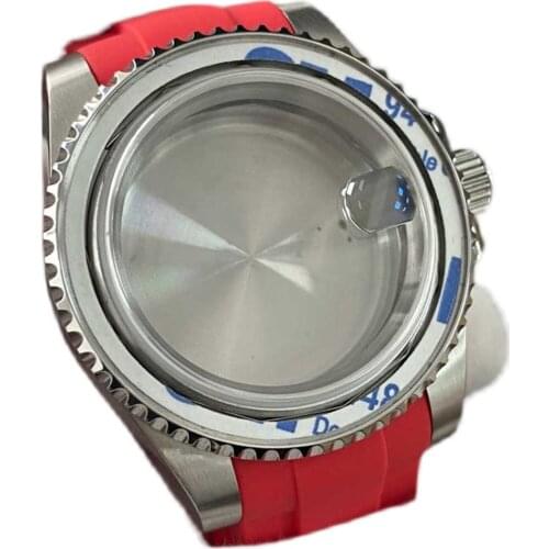 Sapphire Glass Watch Case + Rubber Strap for NH35 Movement Case Stainless Steel 10Atm Magnifying Watch Accessories