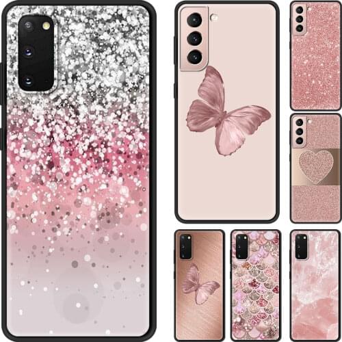 Gold Pink Rose Glitter Hearts Cover For Galaxy S21 Ultra Case Smartphone Shell For Samsung S20 FE S8 S9 S10 Plus Ultra Fundas
