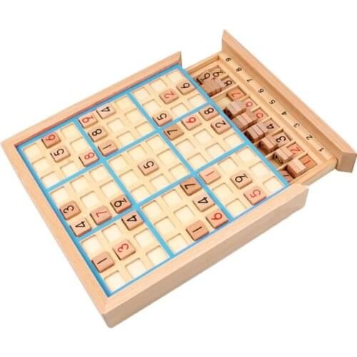 Wooden Sudoku Puzzles Board Game with Drawer Math Brain Teaser Toys Educational Desktop Game Logical Thinking Ability 69HE