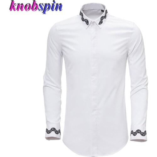 Elegant Embroidery Shirt men 2019 Fashion Turn-down collar long sleeve Camisas masculina high quality Business male dress shirts
