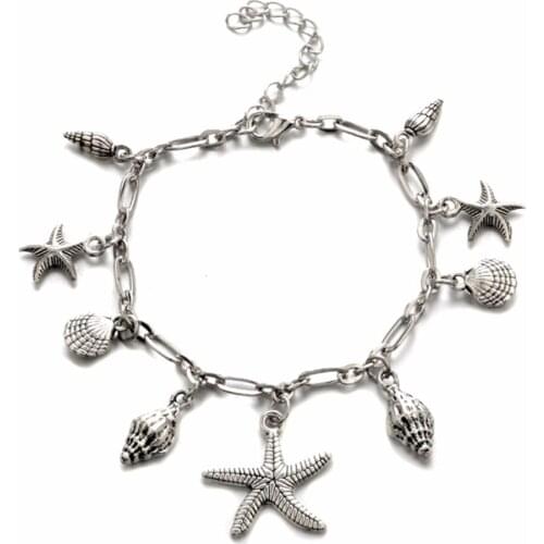 Bohemian Ocean Conch Starfish Shell Pendant Bracelet Anklet Beach Party Sandal Barefoot Chan Link Bracelet Women Jewelry