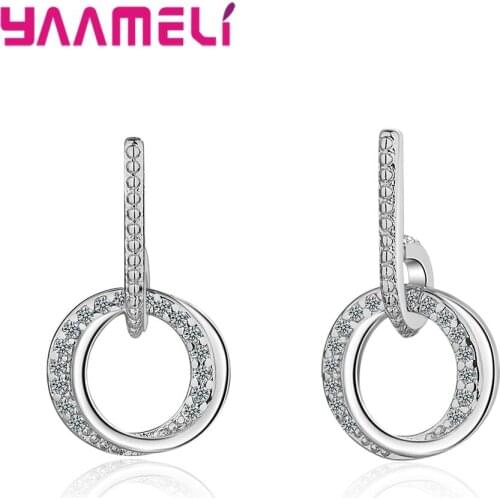 Hot Sale Hoop Circle Earrings 925 Sterling Silver Sparkling CZ Crystal Inlay Paved Brincos Loop Jewelry for Women Girls Gifts