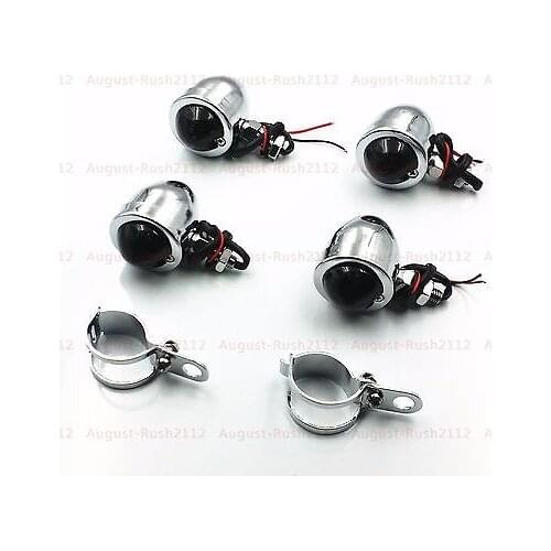 Chrome/Smoke Motorcycle Turn Signals Fork Clamp Cruiser Old School Bobber Shadow