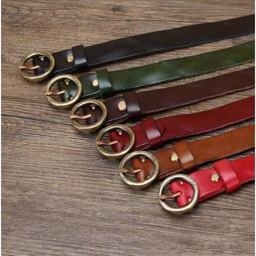 Personalized Fashion Retro Belt Womens Jeans All-Match Leather Fashion Trend Cowhide Pure Copper Buckle Belt