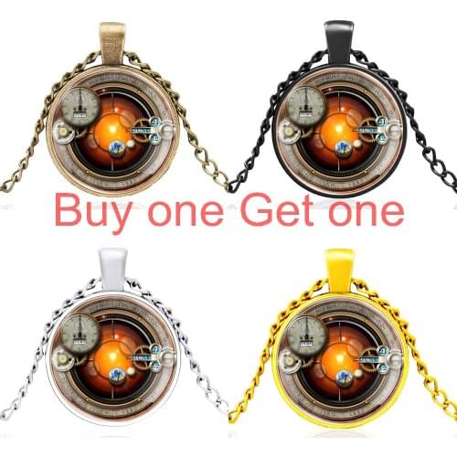 Classic Steampunk Clock Design Glass Dome Pendant Necklace Men Women Punk Style Jewelry Accessories Best Gifts