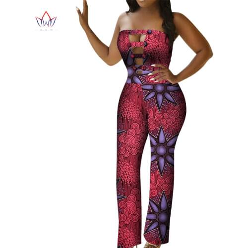 Hot African Women Print Jumpsuit Bazin Riche Traditional African Clothing Women Sexy Off Shoulder Romper Jumpsuit Party WY5678