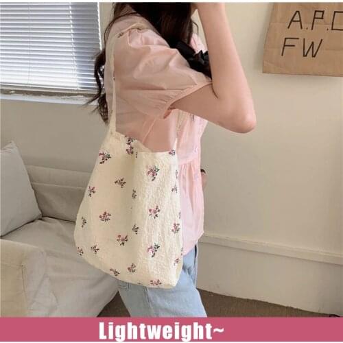Korean Floral Women New Fashion Handbag Bags Portable Eco Reusable Cotton Ladies Shopping Bag Student Girls Tote Shoulder Bags