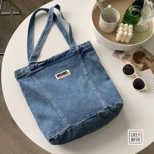 Cowboy Bag Retro Bag Student Schoolbag Womens Single Shoulder Bag Fashion Denim Fabric Woman Tote Bag Large-capacity Handbag