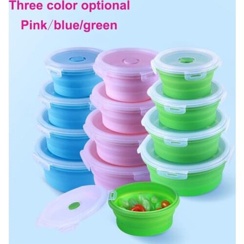 Round Lunch Container Food Grade Silicone Storage Collapsible Bowl with Airtight Lids Microwave Refrigerator Freezer Safe