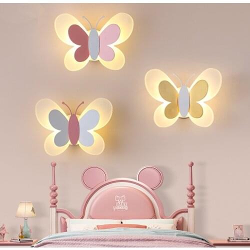 Butterfly lamp night lights for kids deco girl chandelier bedroom sconces wall lamp for kids room Children